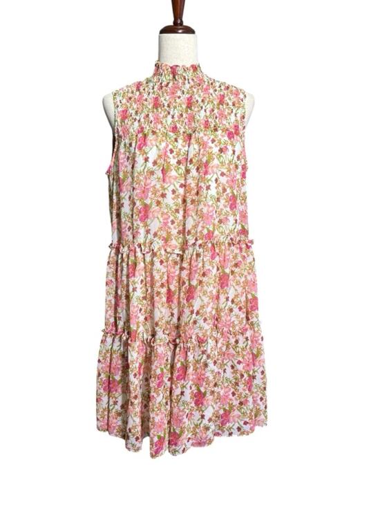 Taylor Dresses & Skirts - NWT Taylor Smocked Tiered White Dress with Pink & Green Floral Print Large 1161